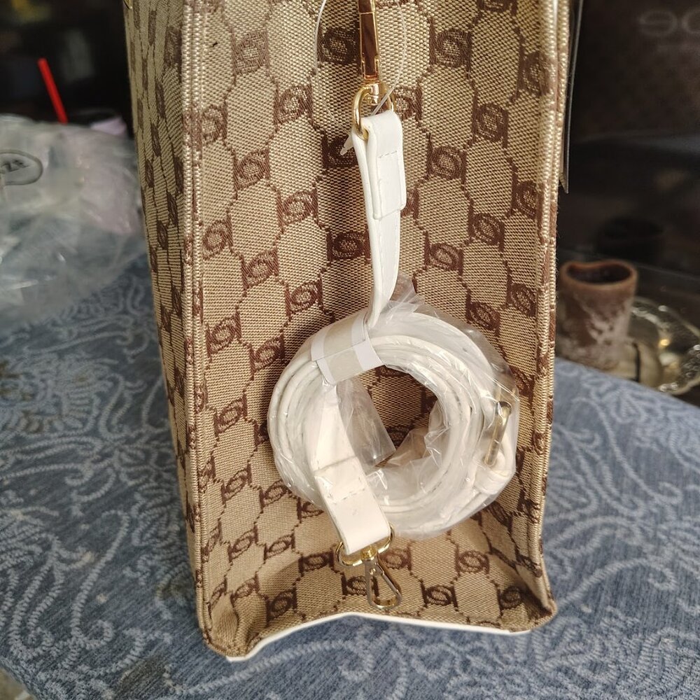 New with Tags MSRP 129 - Bebe Tote tan and white - Picture 6 of 7